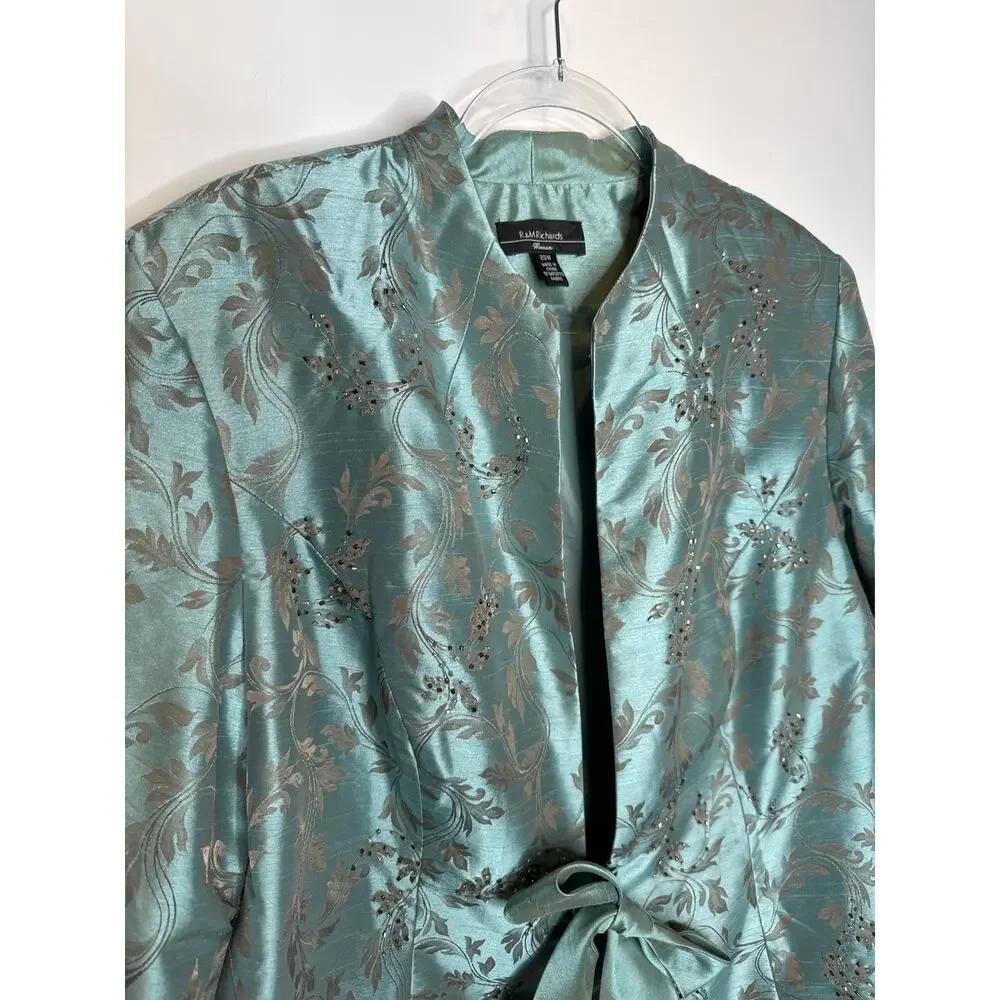 2000s R&M Richards seafoam brocade jacket & satin dress set size 18